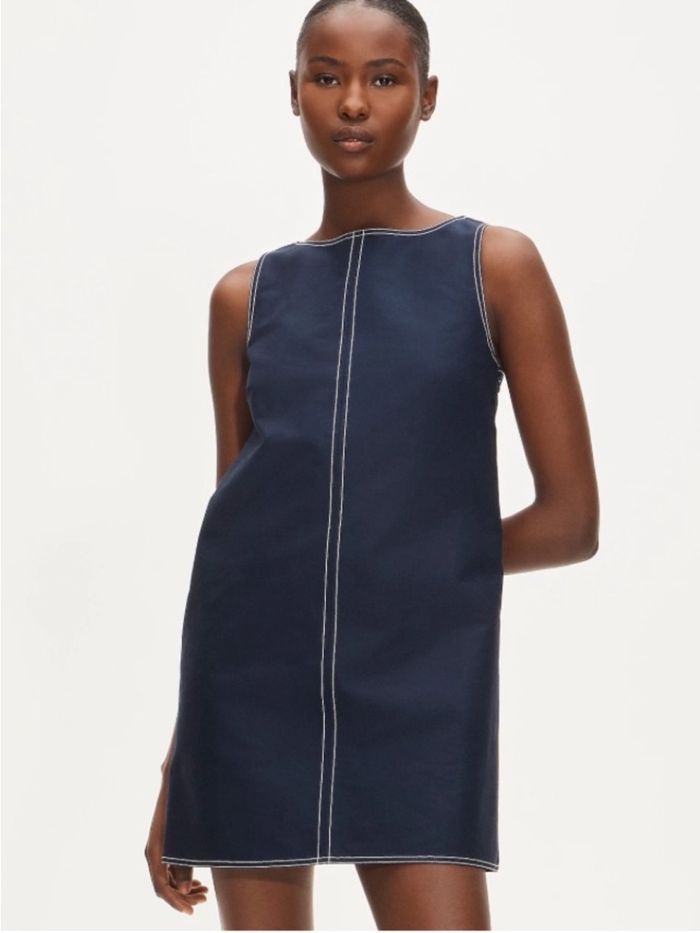 NWT J Crew Sleeveless Navy Billie Shift Dress with Contrast Stitching